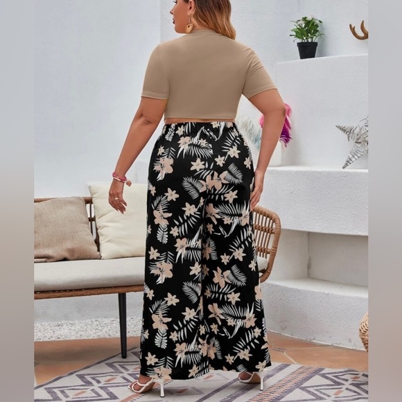 SHEIN Tropical Print Wide Leg Pants Plus Size - Picture 2 of 9